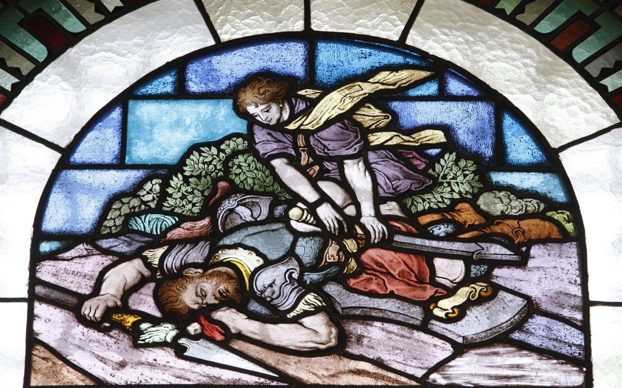 Glas-in-lood: David en Goliath, Boedapest, Hongarije door Unbekannt