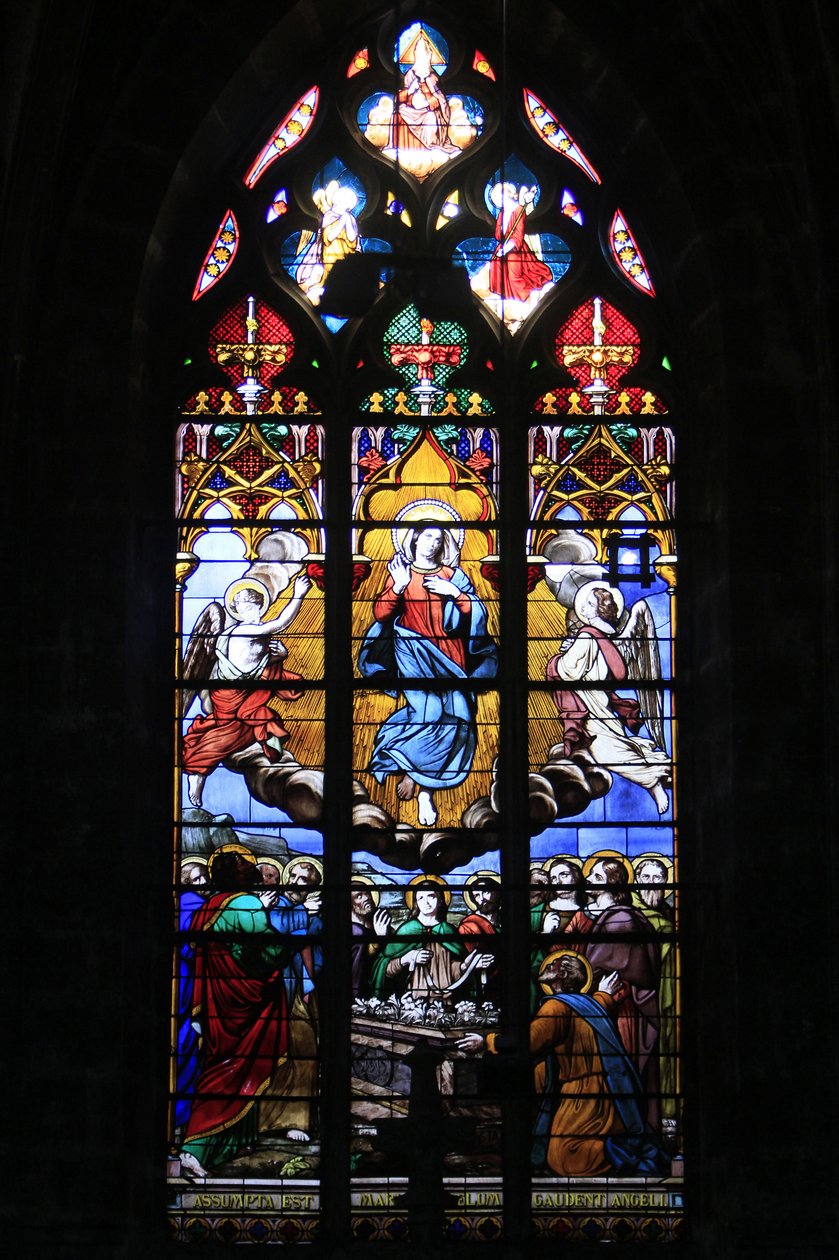 Glas-in-loodraam. De Tenhemelopneming van de Maagd, Bourges, Frankrijk door Unbekannt