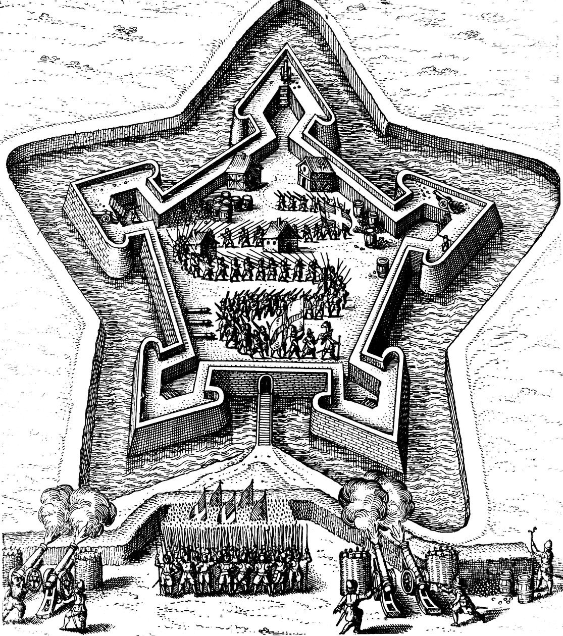 Sterfort verdedigd door een gracht onder belegering, 1617-1619 door Unbekannt