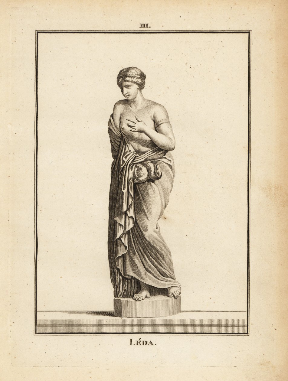 Beeld van Leda, Aetolische prinses en later koningin van Sparta, verleid door Zeus in de vorm van een zwaan door Unbekannt