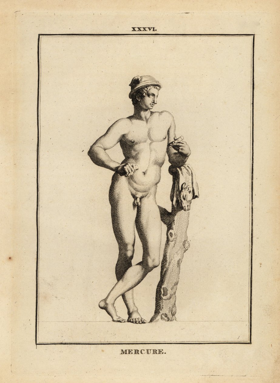 Standbeeld van Mercurius, Romeinse god van handel en communicatie, met gevleugelde hoed petasos en geitenhuid door Unbekannt