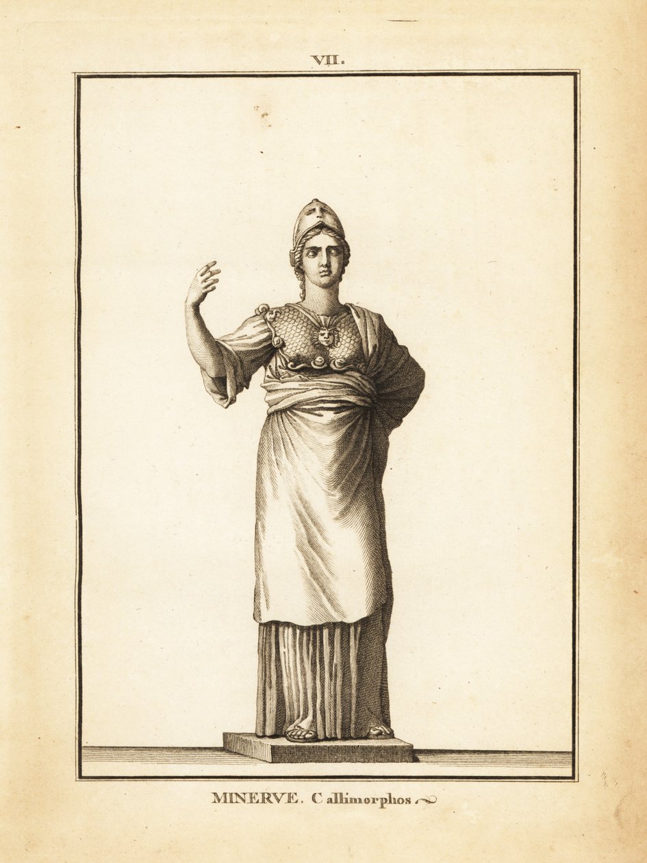 Beeld van de Romeinse godin van wijsheid Minerva Callimorphos, met helm door Unbekannt