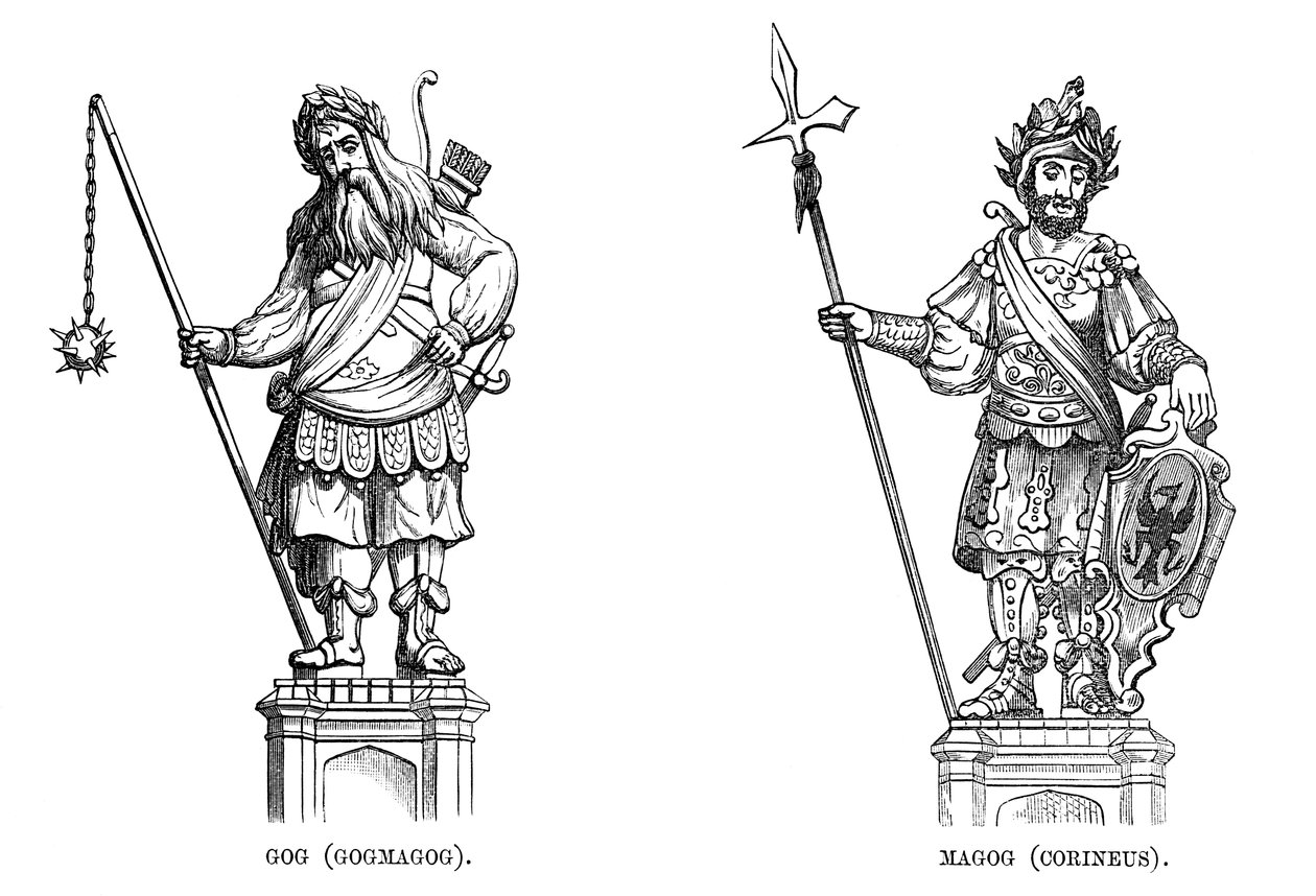 Standbeelden van Gog Gogmagog en Magog Corineus, 1886 door Unbekannt