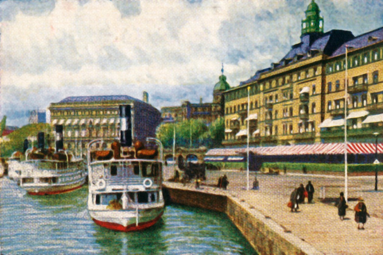 Stoomboot aan de kade bij het Grand Hotel, Stockholm, ca. 1928 door Unbekannt