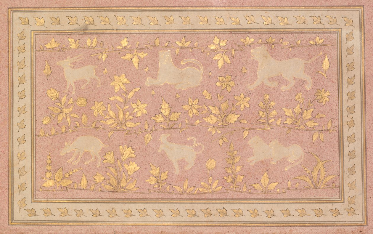 Gestencilde Scènes van Leeuw en Gazelle, ca. 1710 door Unbekannt