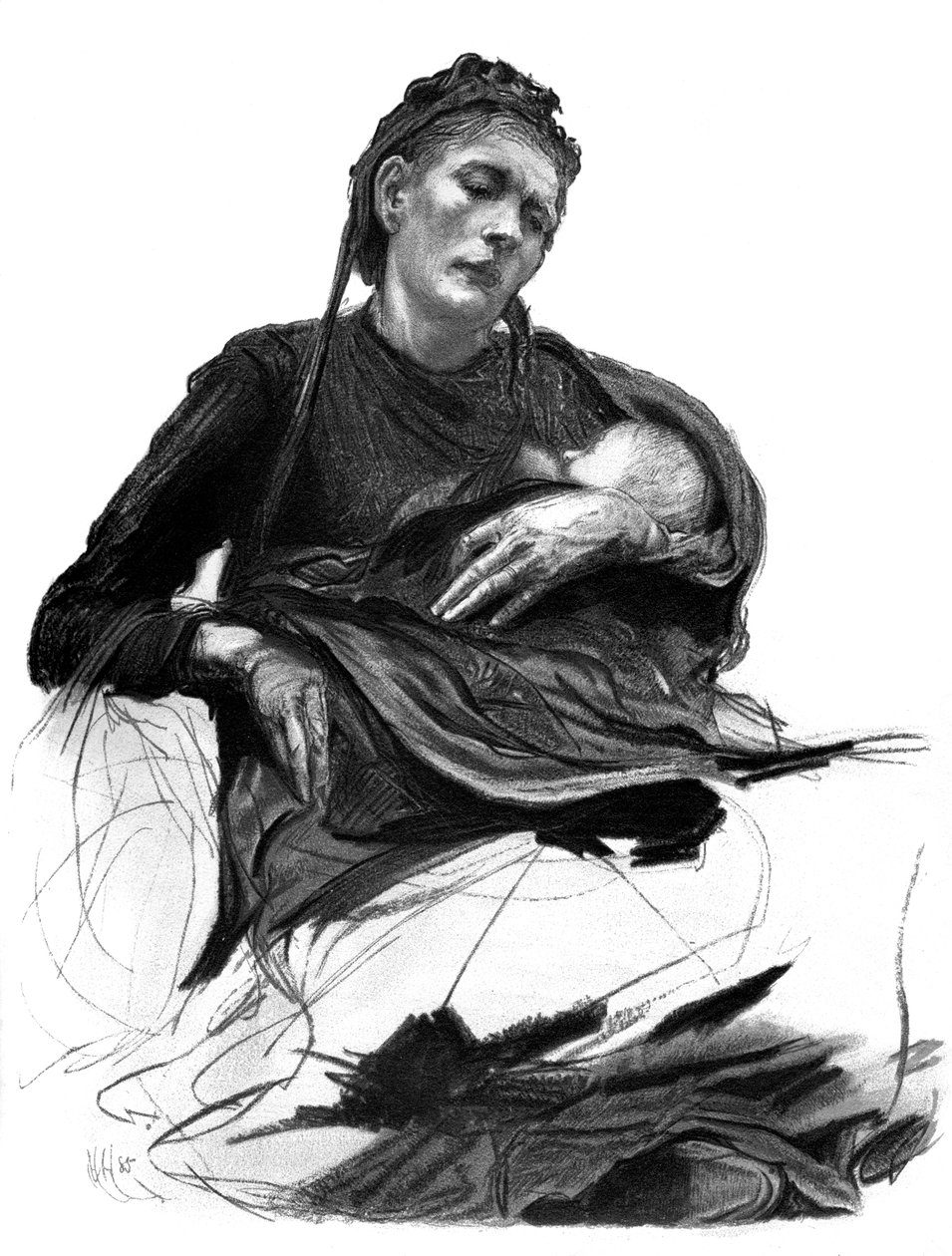 Studie van een vrouw met een baby, 1895 door Unbekannt