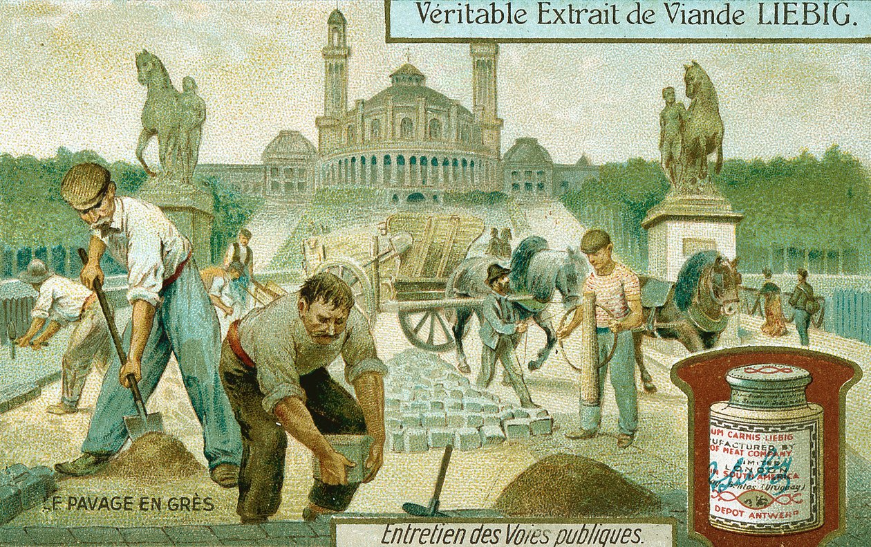 Een weg bestraten met granieten keien, Parijs, ca. 1900 door Unbekannt