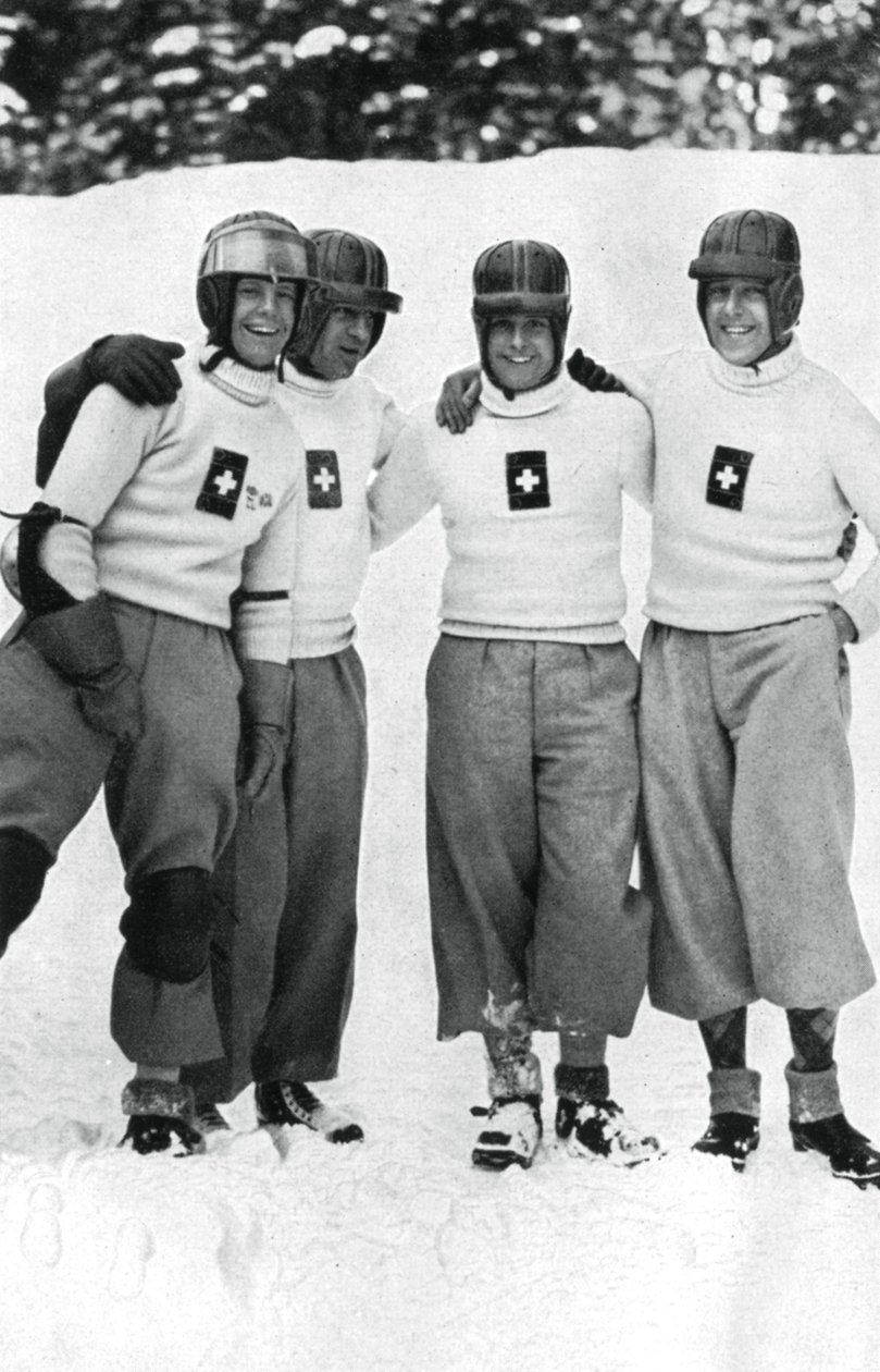 Zwitserse viermans bobsleeteam, Olympische Winterspelen, Garmisch-Partenkirchen, Duitsland, 1936 door Unbekannt