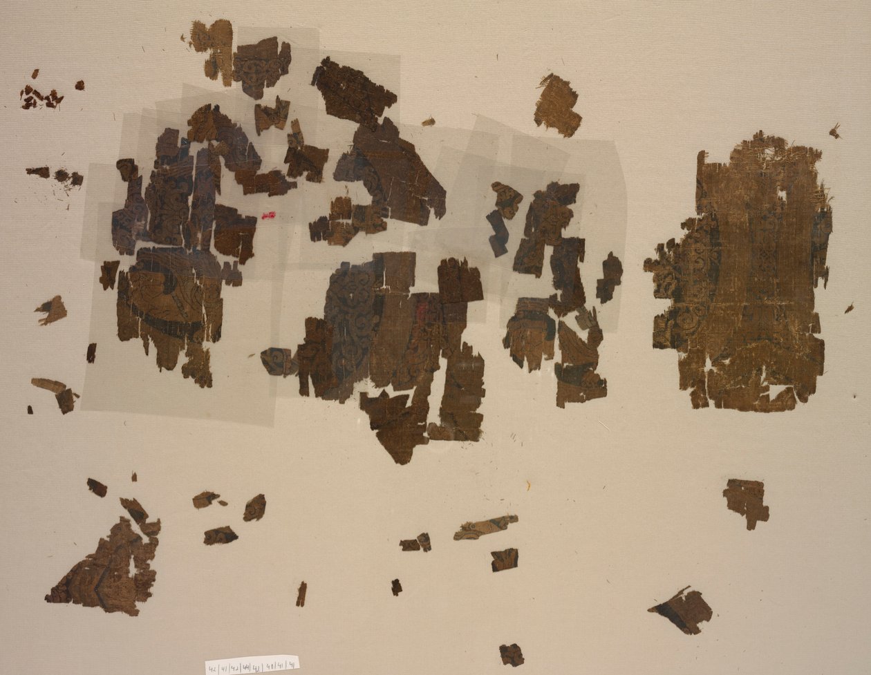 Taqueté-fragmenten met gevleugelde leeuwen in rondellen, 899-1160 door Unbekannt
