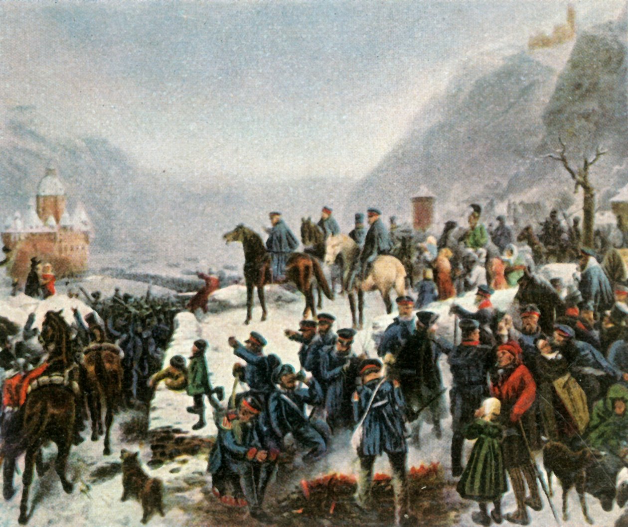 Het 1e Silezische Leger steekt de Rijn over bij Kaub, 1 januari 1814, 1936 door Unbekannt