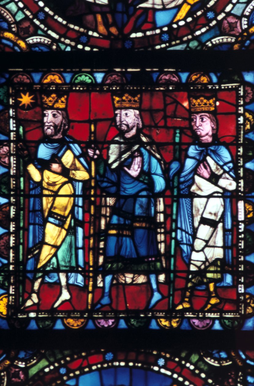De Aanbidding der Wijzen, glas-in-lood, Kathedraal van Chartres, Frankrijk, 1145-1155 door Unbekannt