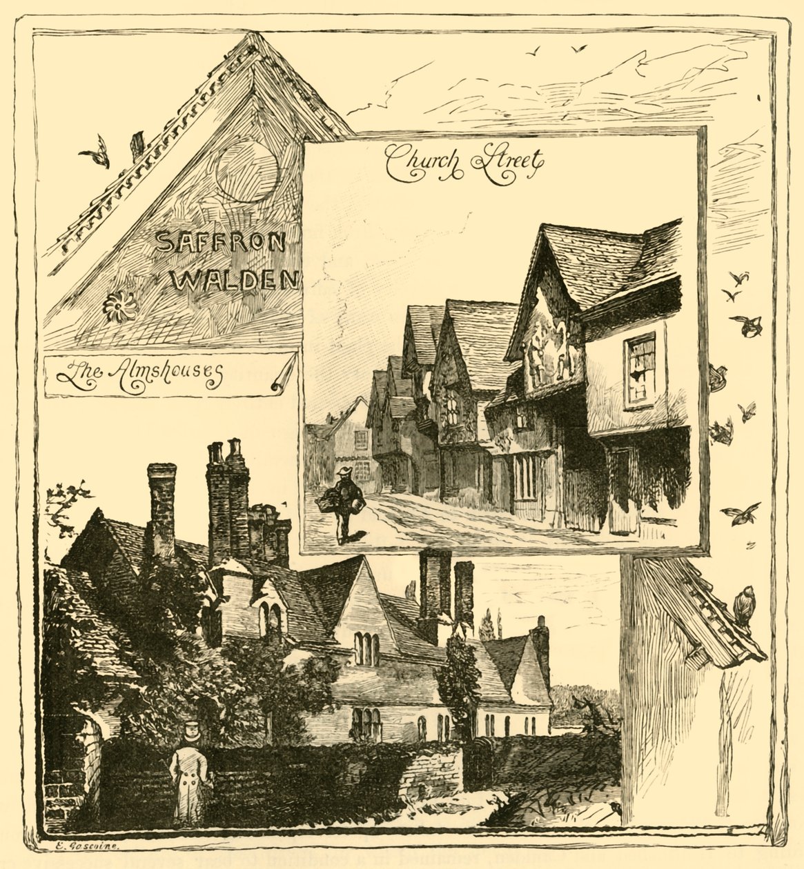 De Armenhuizen, Audley End, en Kerkstraat, Saffron Walden, 1898 door Unbekannt