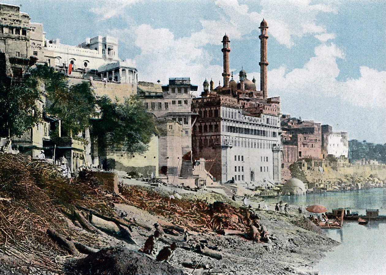 De Aurangzeb-moskee, Varanasi, India, ca. 1890 door Unbekannt