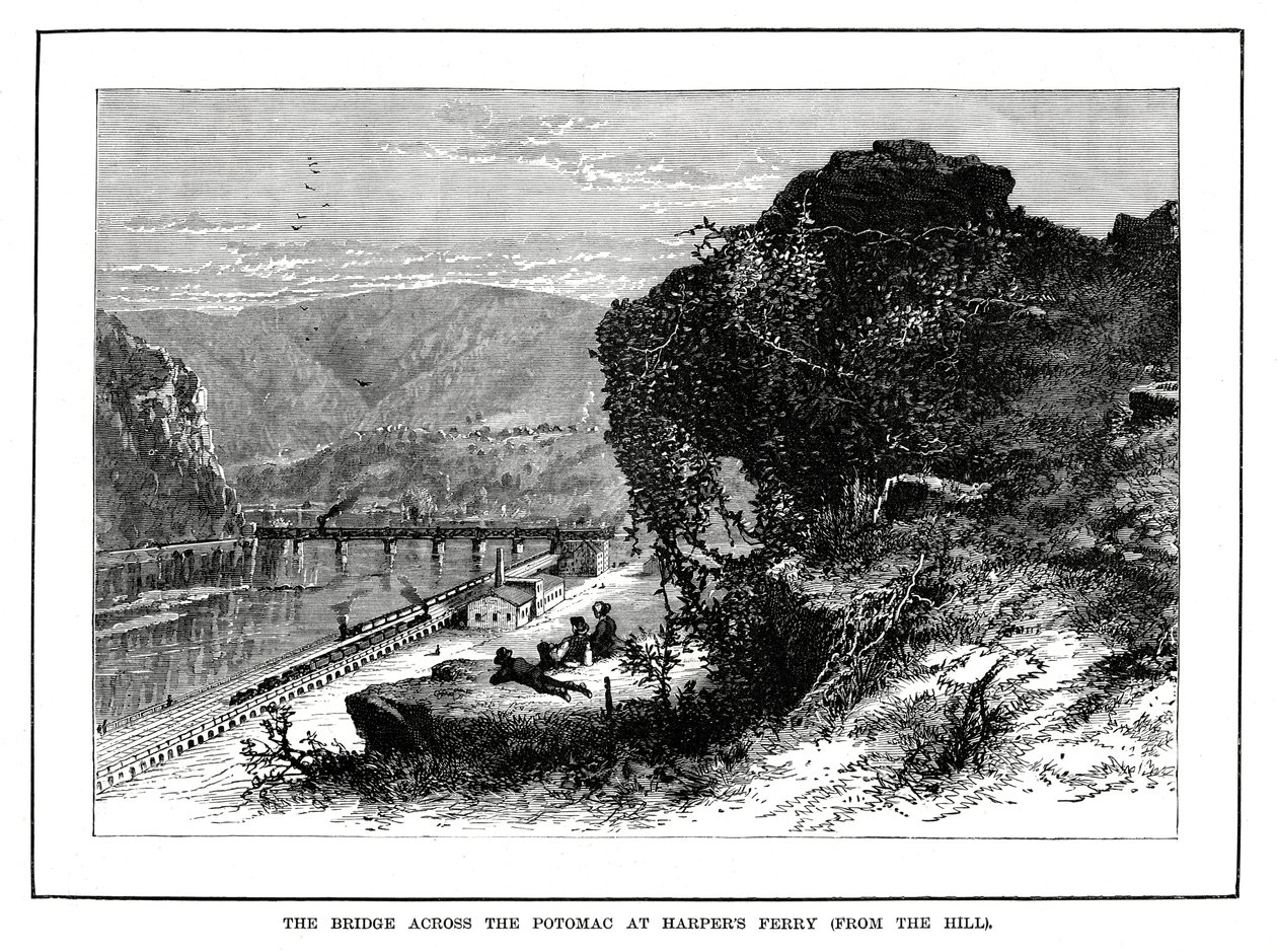 De Brug over de Potomac bij Harpers Ferry, West Virginia, VS, 1877 door Unbekannt