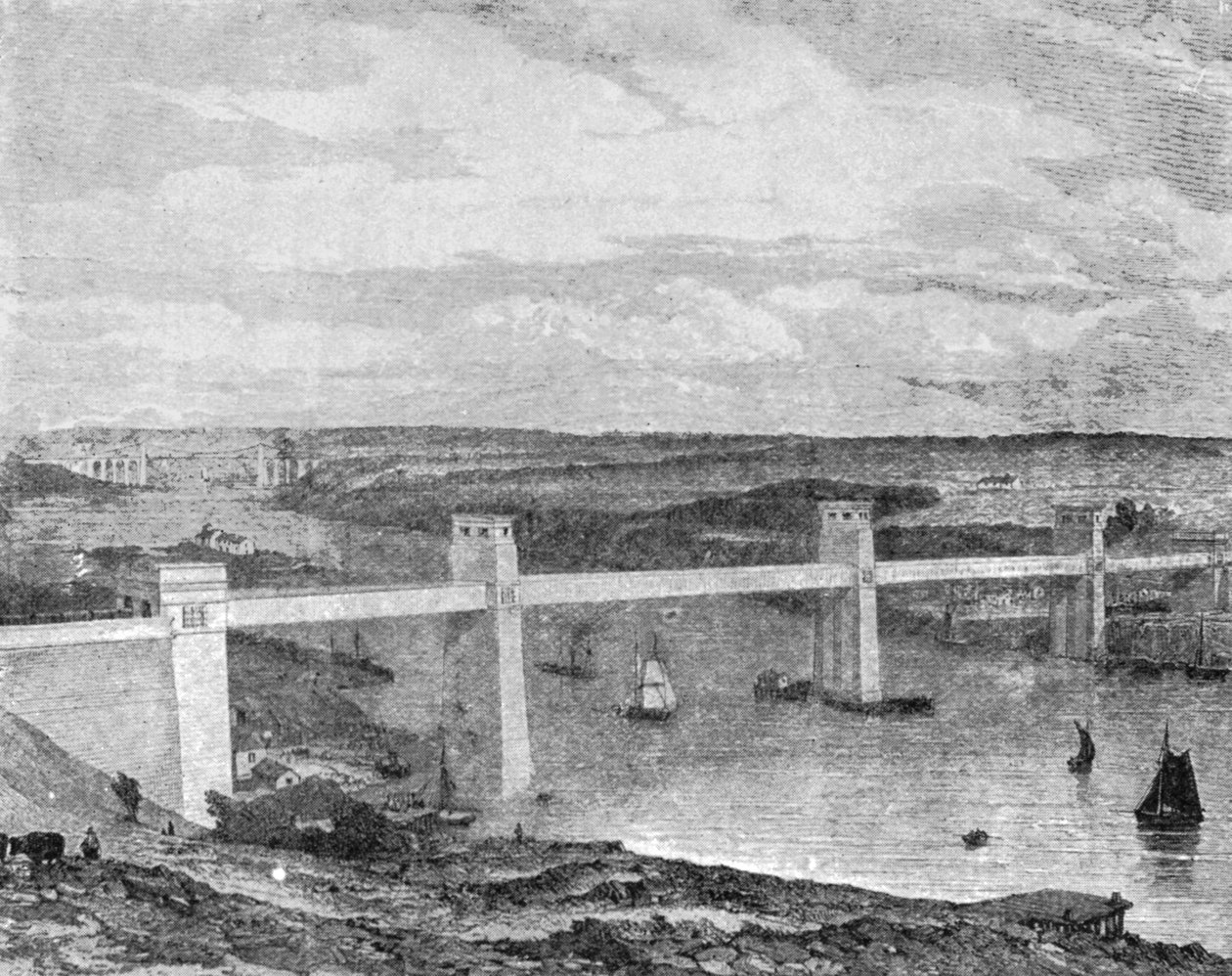 De Britannia-buisbrug over de Menai Strait, 1850..., 1901 door Unbekannt