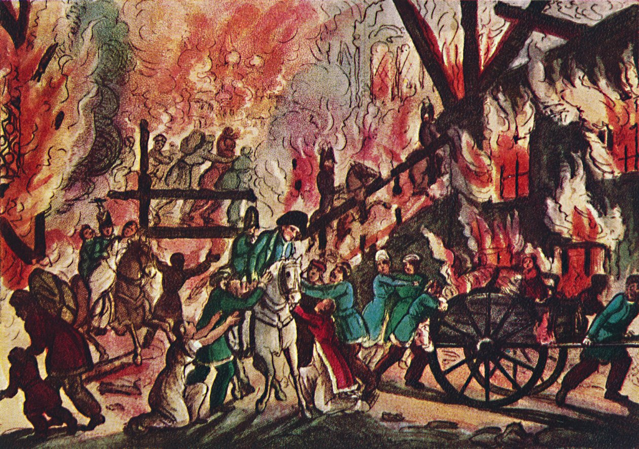 De brand van Moskou: een groot militair en ruiterspektakel, 1942 door Unbekannt