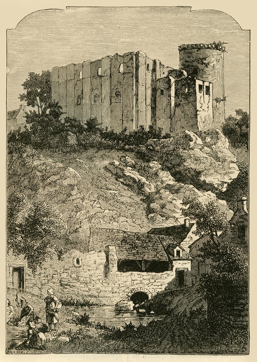 Het Kasteel van Falaise en de Fontein van Arlette, 1890 door Unbekannt