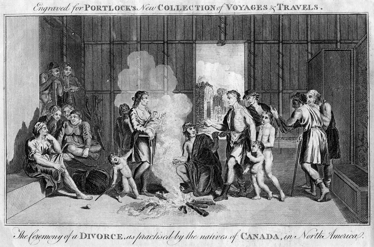 De ceremonie van een scheiding, zoals beoefend door de inboorlingen van Canada, in Noord-Amerika, ca. 1760 door Unbekannt