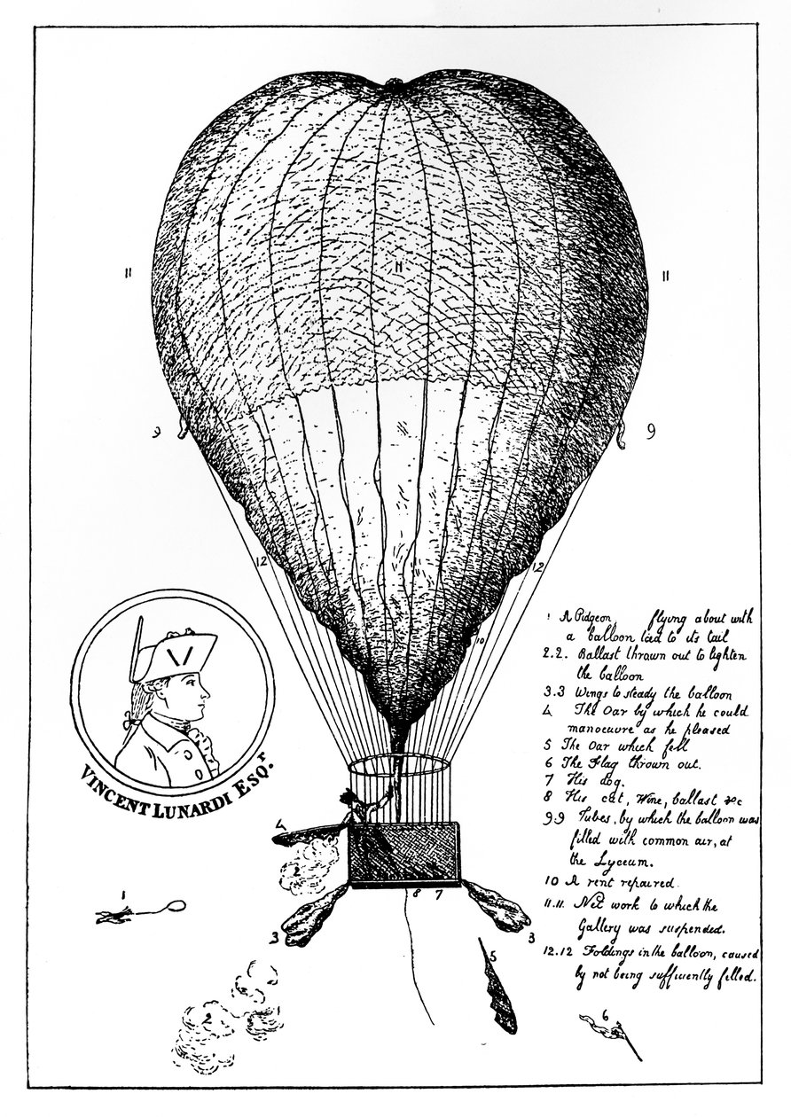 De ondernemende Lunardis grote luchtballon, 1784 door Unbekannt