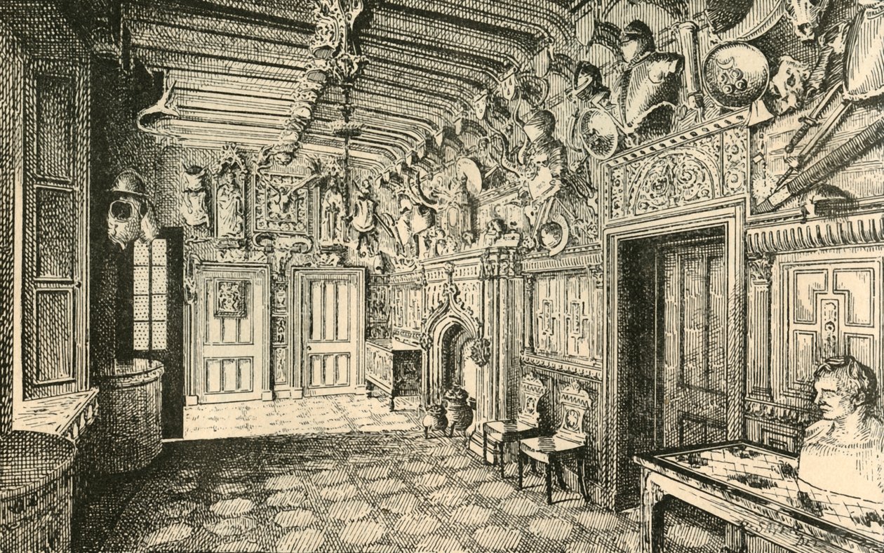 De Entreehal. -Langs de muur staan vele oude harnassen, 1882 door Unbekannt