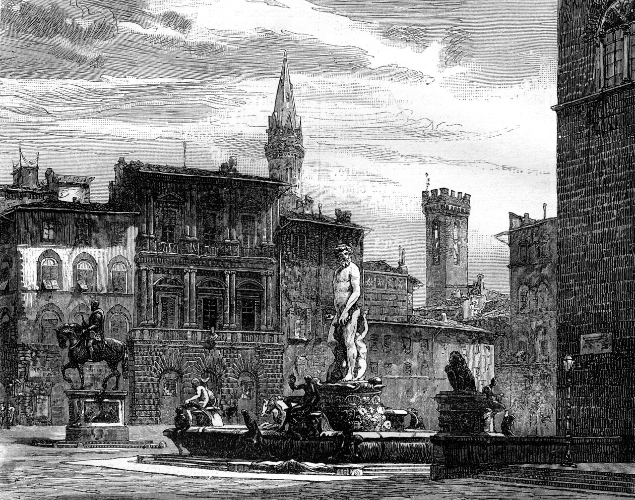 De Fontein van Neptunus, Piazza della Signoria, Florence, Italië, 19e eeuw door Unbekannt