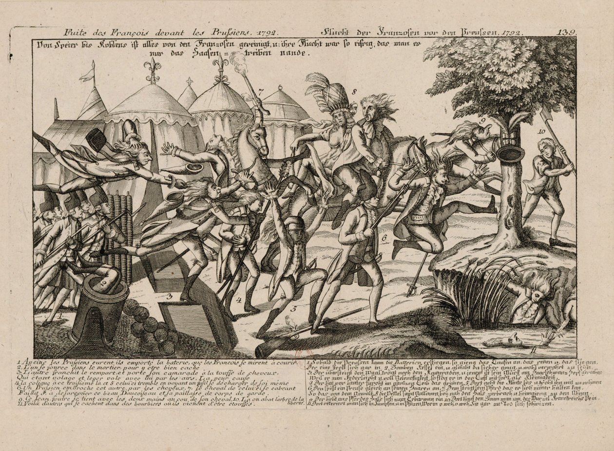 De Franse vlucht voor de Pruisen in 1792, ca. 1792 door Unbekannt