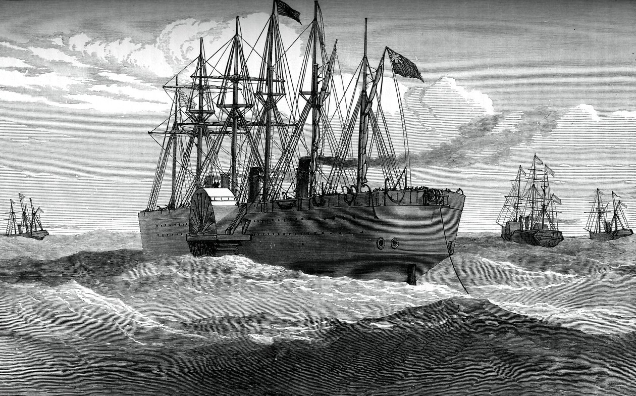 De Great Eastern legt de Atlantische telegraafkabel, ca. 1865, ca. 1880 door Unbekannt