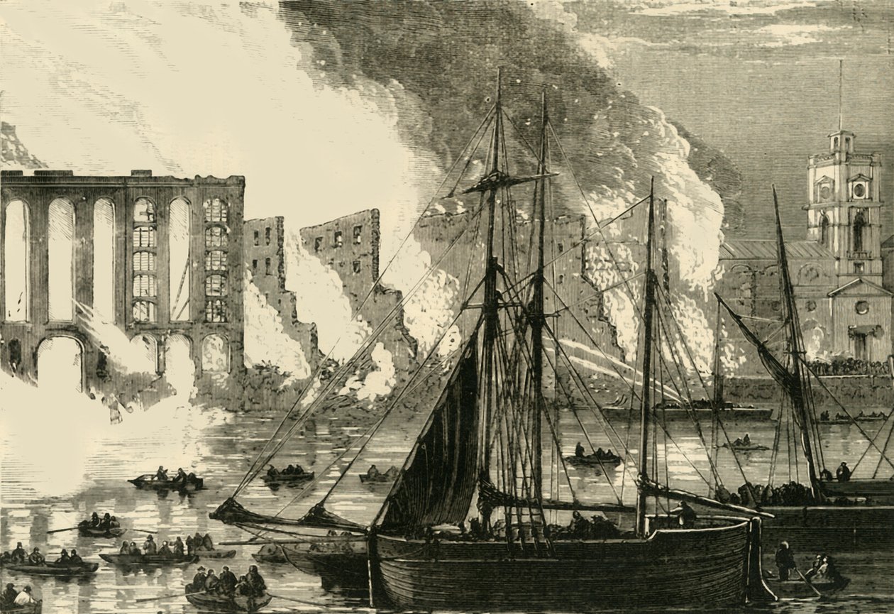 De grote brand bij Cottons Wharf, Tooley Street door Unbekannt