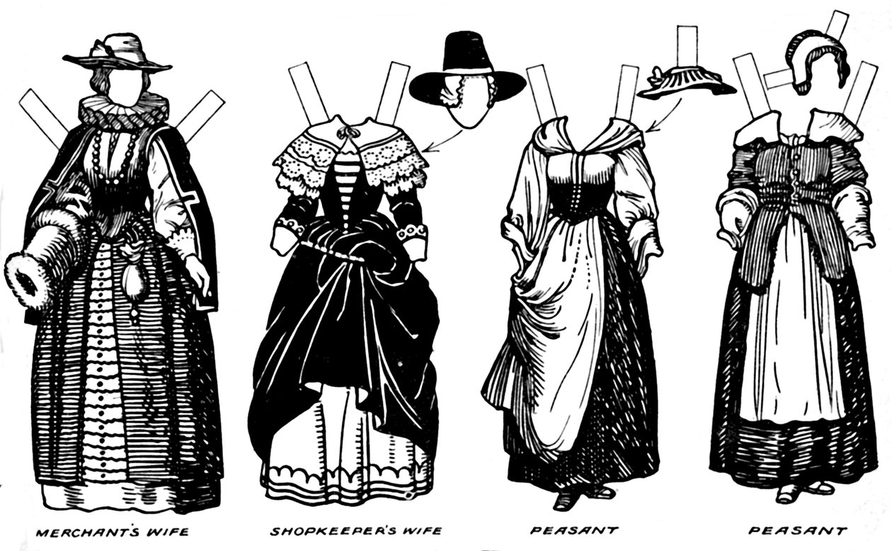 De Grote Galerij van Historische Kostuums: Jurk gedragen in het bewind van Jacobus I, ca. 1934 door Unbekannt