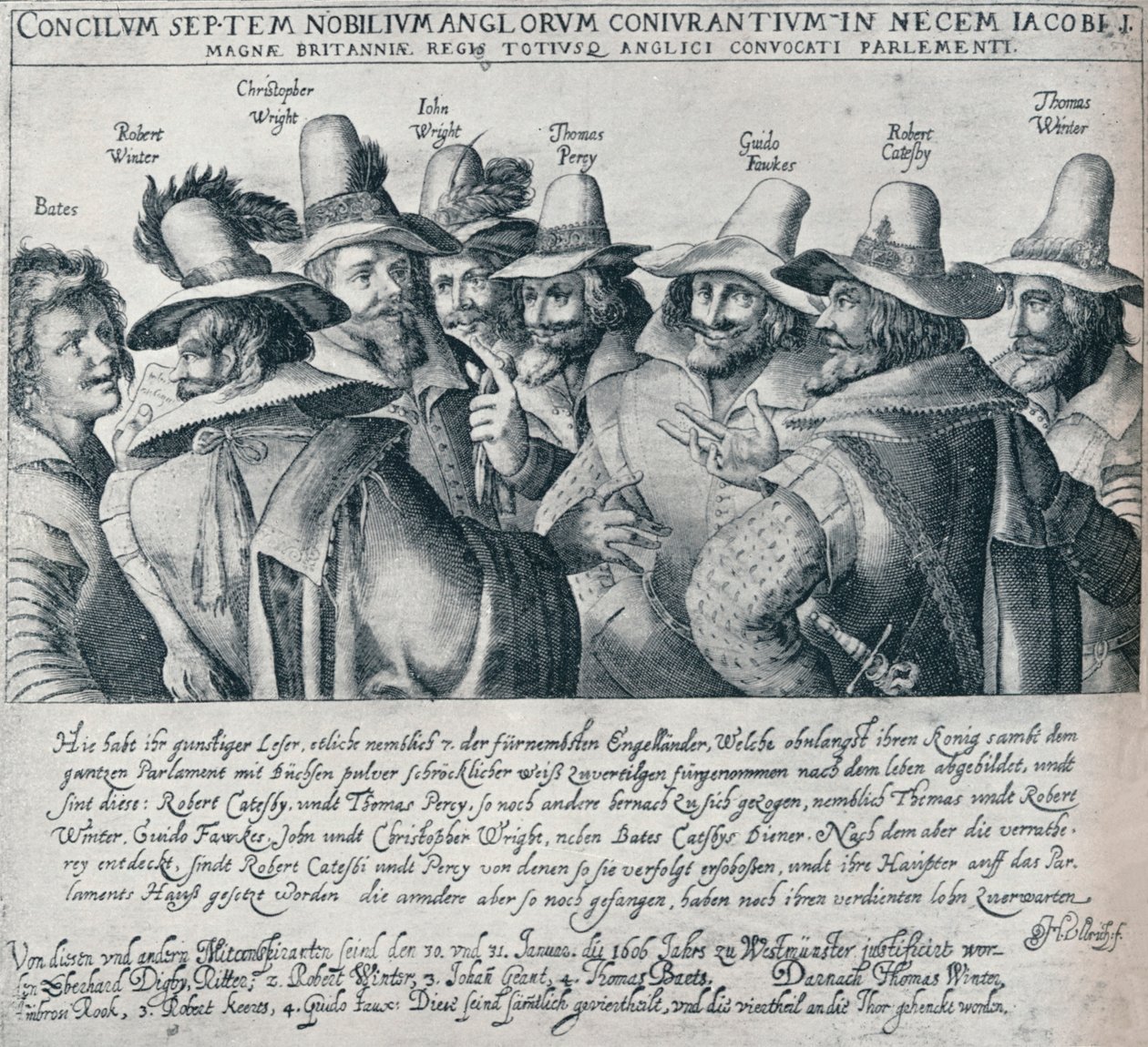 De samenzweerders van het buskruitcomplot en hun dienaar Bates, 1605, 1901 door Unbekannt