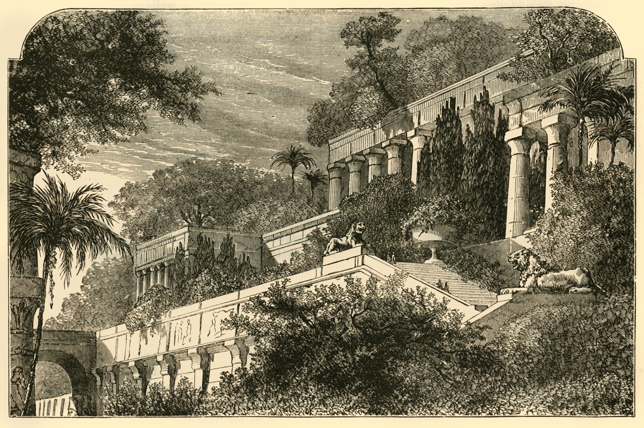 De Hangende Tuinen van het Oude Babylon, 1890 door Unbekannt