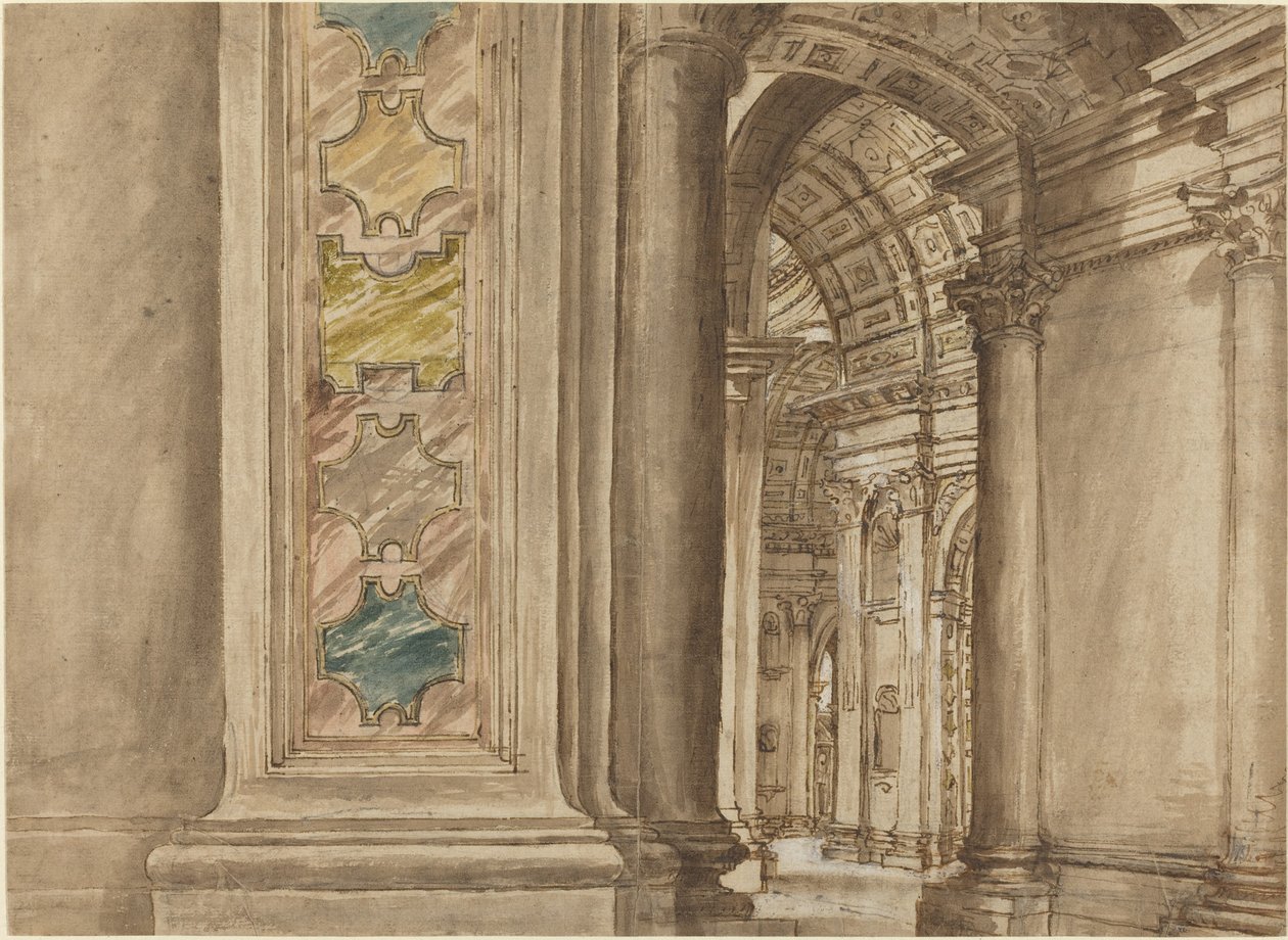 Het interieur van de Sint-Pietersbasiliek, Rome door Unbekannt