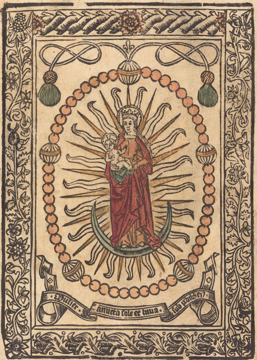 De Madonna en Kind in een rozenkrans door Unbekannt