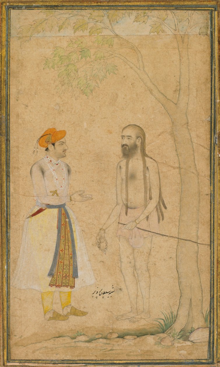 De Mughal prins Parvez en een heilige man door Unbekannt