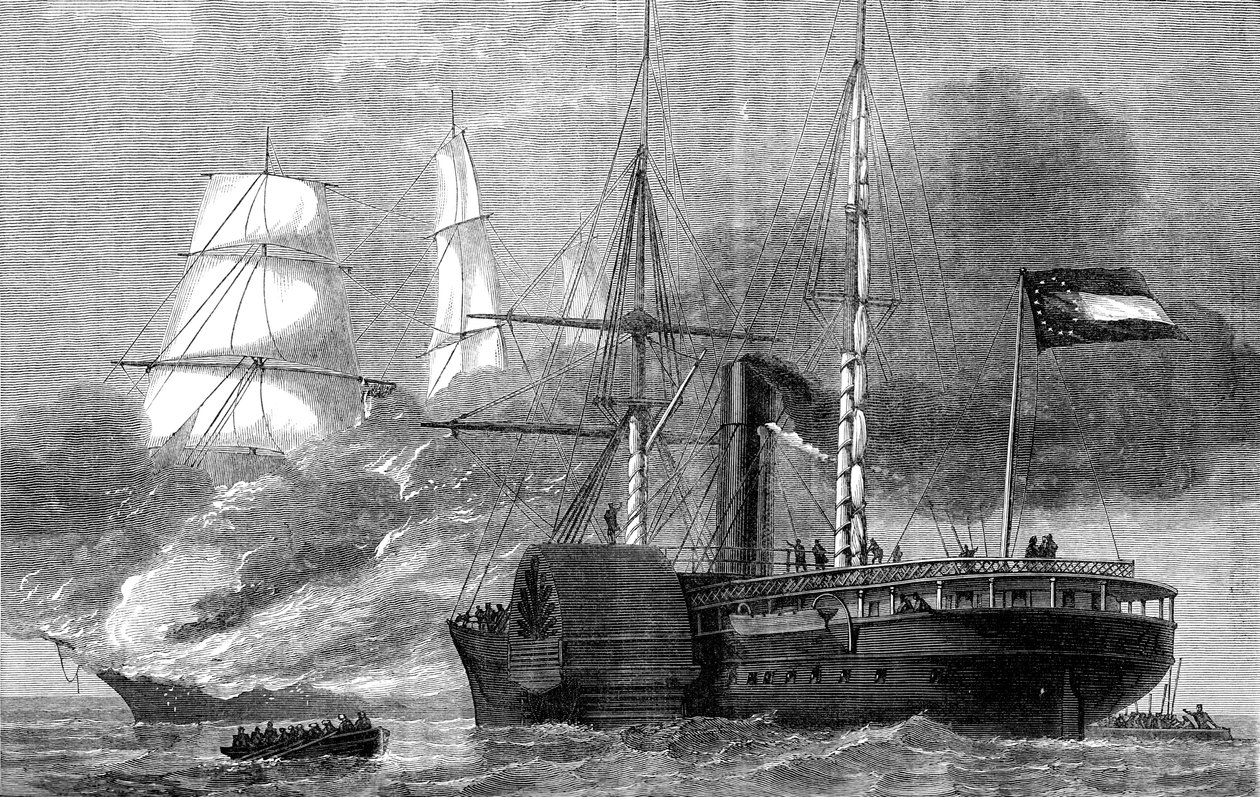De Nashville vernietigt een federale koopvaarder, Amerikaanse Burgeroorlog door Unbekannt