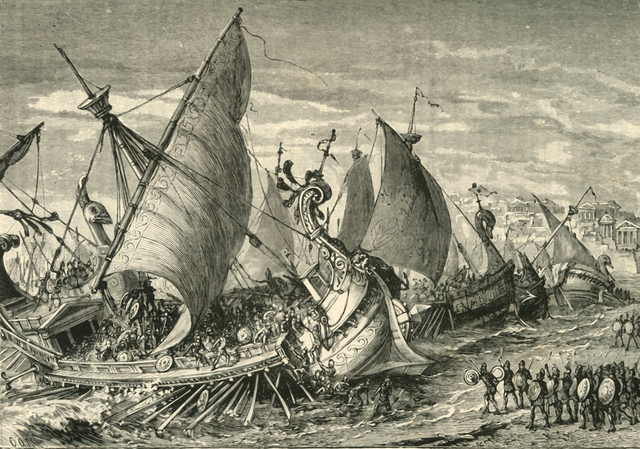 De zeeslag in de haven van Syracuse door Unbekannt