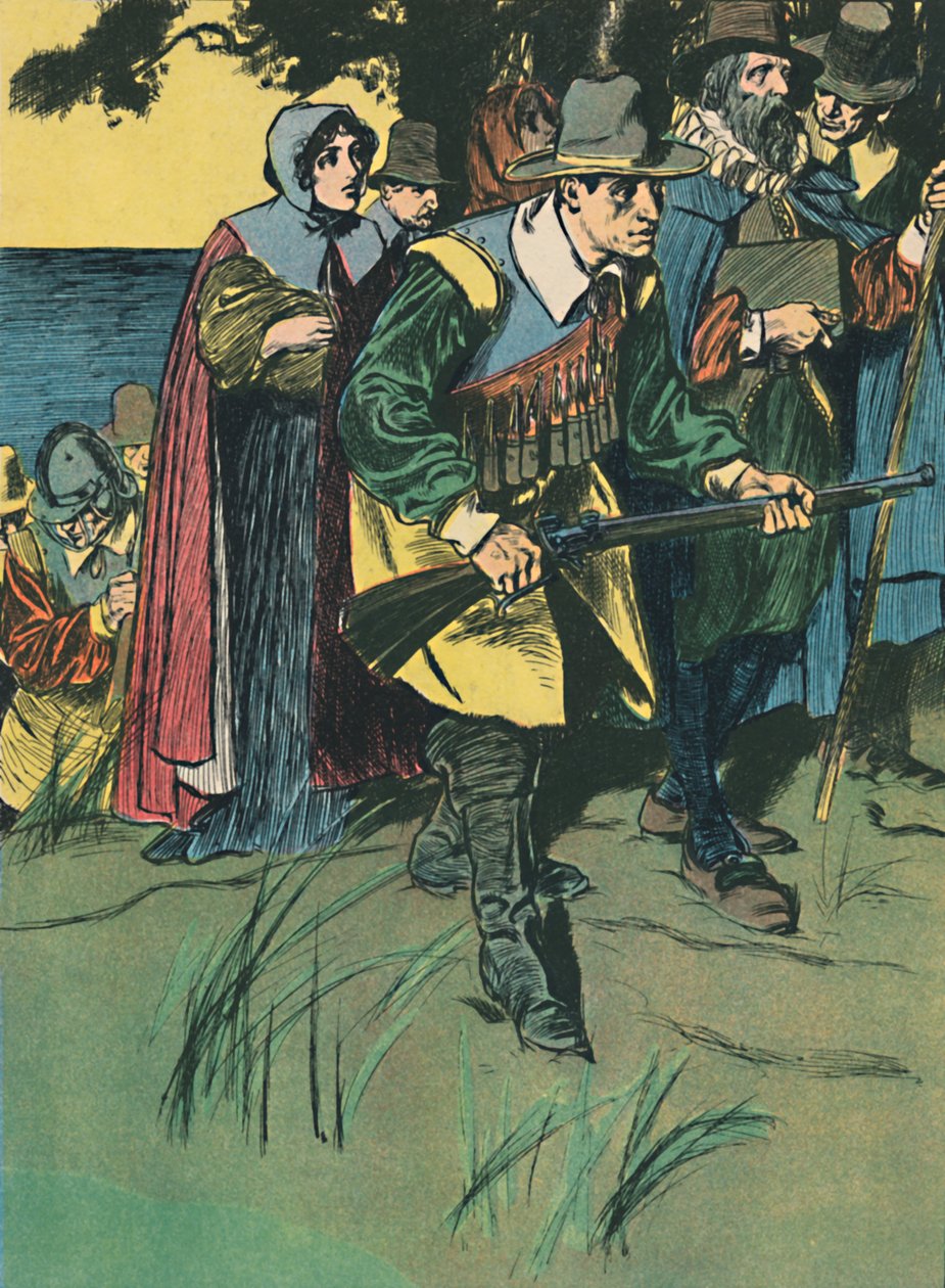De pelgrims vaders betreden de nieuwe wereld, c1907 door Unbekannt
