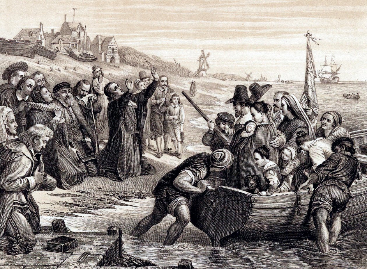 De pelgrimsvaders verlaten Delft Haven voor hun reis naar Amerika, juli 1620, 1878 door Unbekannt