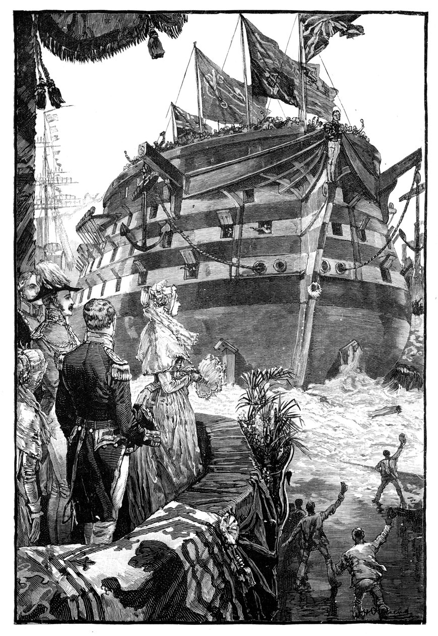 De koningin bij de lancering van Trafalgar, 1841, 1900 door Unbekannt