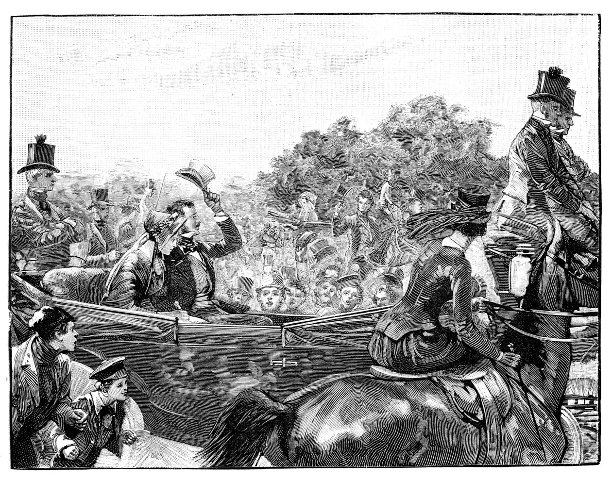 De ontvangst van de koningin in Hyde Park, Londen, ca. 1840s, 1900 door Unbekannt