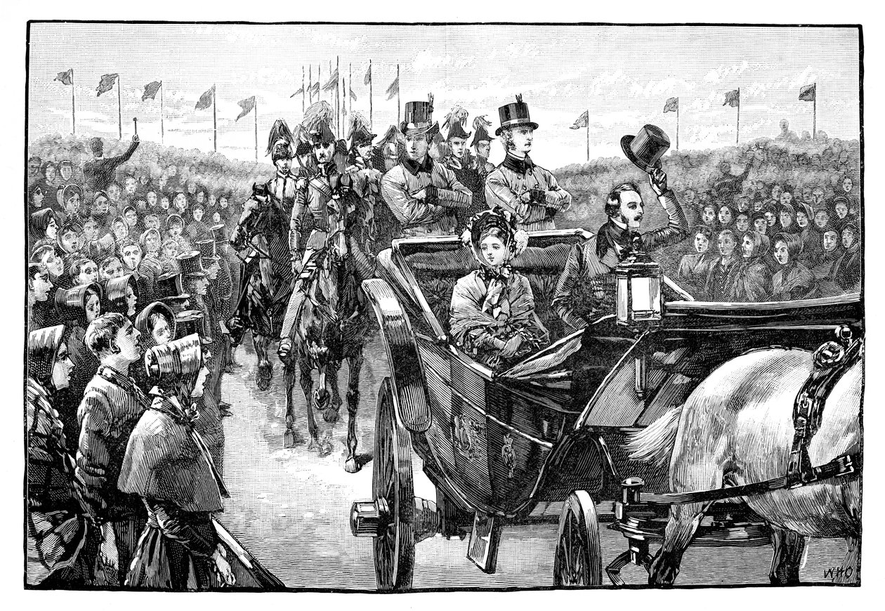 De aankomst van de koningin in Peel Park bij Manchester, 1851 door Unbekannt