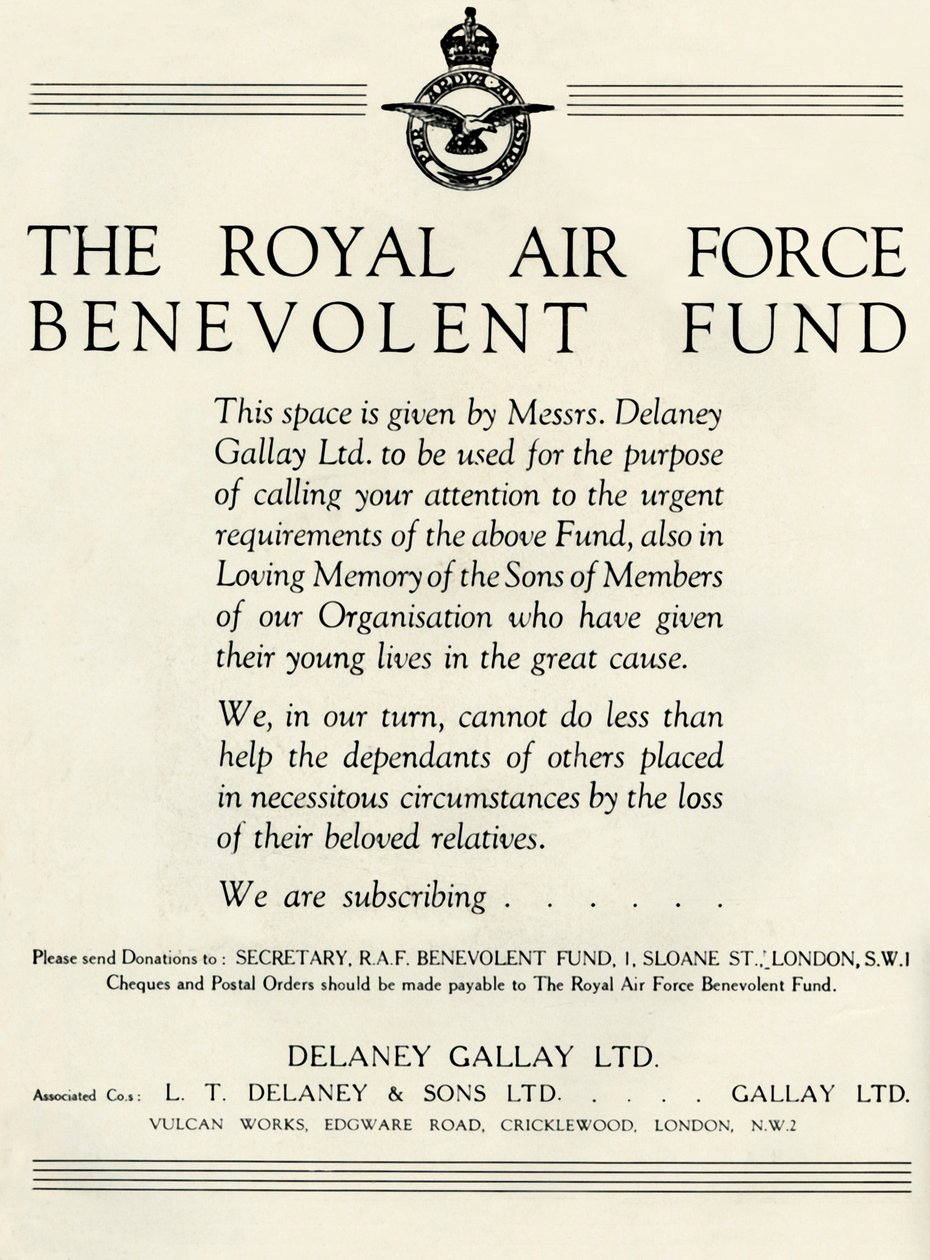 Het Royal Air Force Benevolent Fund, 1941 door Unbekannt