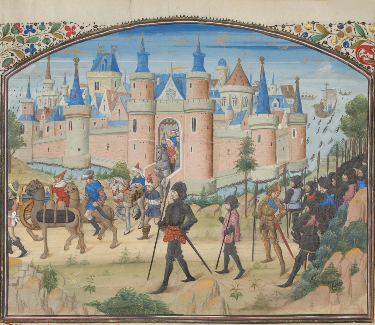 Het Beleg van Tyrus, 1124. Miniatuur uit de Historia door Willem van Tyrus, 1460s door Unbekannt