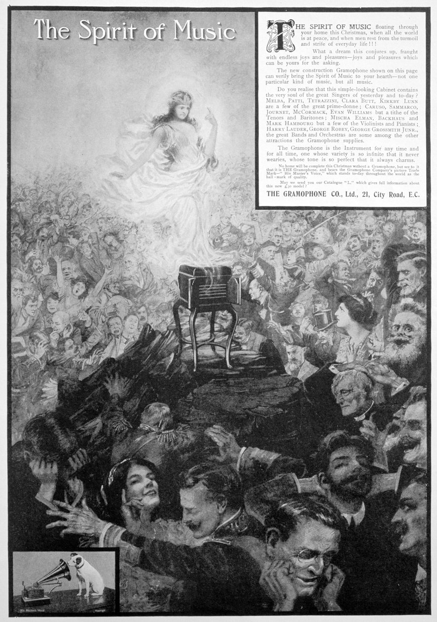 De Geest van Muziek, advertentie voor de Gramophone Co, 1910 door Unbekannt