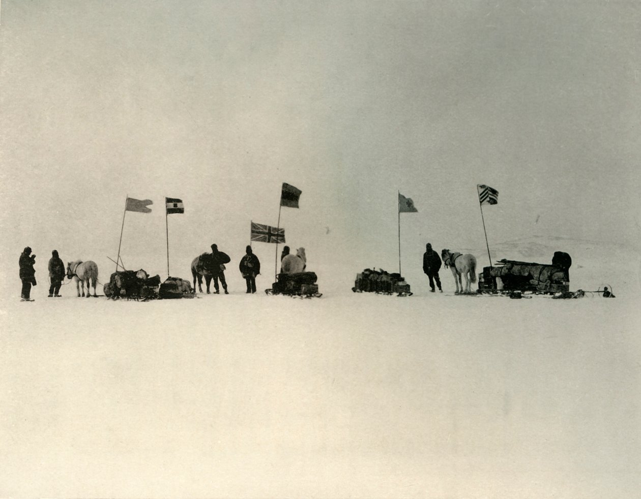 Het vertrek vanaf de ijsrand ten zuiden van Hut Point, ca. 1908, 1909 door Unbekannt
