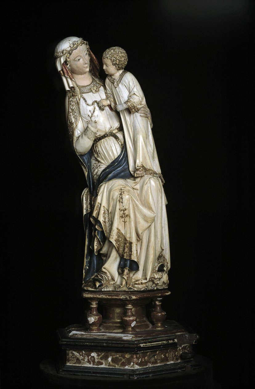 De Maagd en het Kind Jezus. Marmeren beeld rond 1350-1375. 45 cm Collegiale Notre Dame. Villeneuve les Avignons (Gard). door Unbekannt