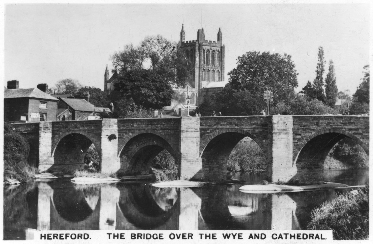 De brug over de Wye en kathedraal, Hereford door Unbekannt