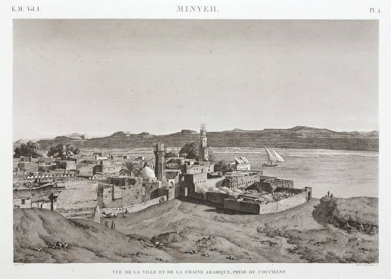 De stad Al Minya en de rivier de Nijl, Egypte door Unbekannt