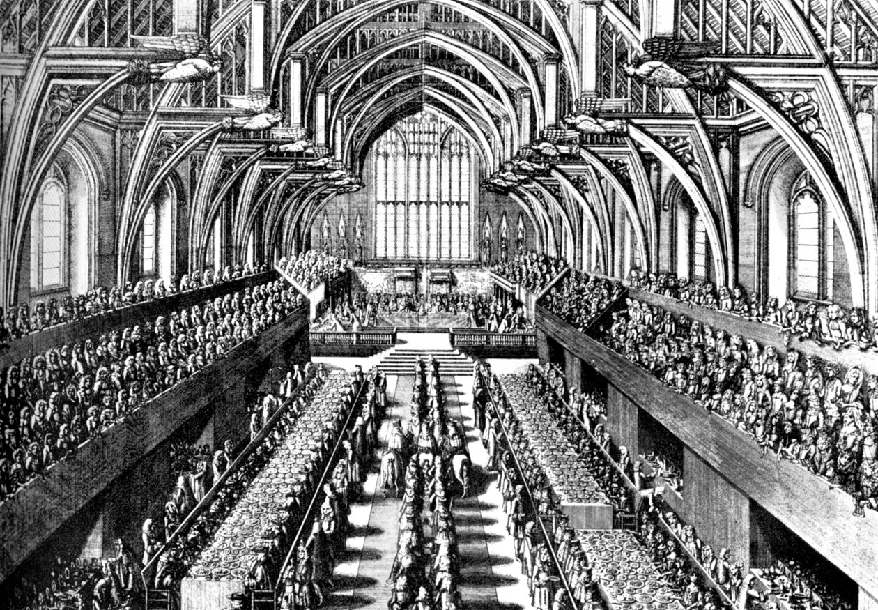 De kroningsceremonie van James II in Westminster Hall, Londen, 1685 circa 1905 door Unbekannt