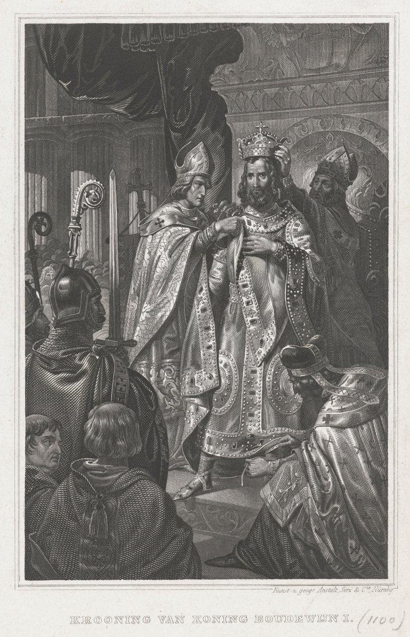 De kroning van Boudewijn I op eerste kerstdag 1100, 19de eeuw door Unbekannt